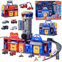 Rendőr és Tűzoltó Garázs - Segély Állomás Walkie Talkie-val és 6db Járművel