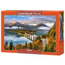 500db-os Puzzle Napfelkelte Sylvenstein tó felett, Németország