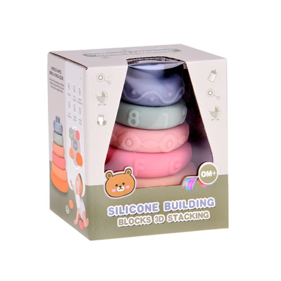 Szilikon Bébi Toronyépítő Játék - Érzékszervi Piramis