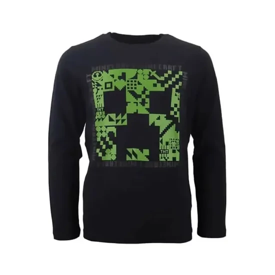 Minecraft Fekete Gyerek Hosszú Ujjú Póló, Felső 12 év / 152 cm