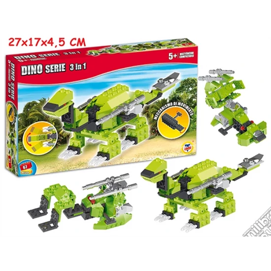  3 Az 1-ben Dino Építő - 67 Darabos Készlet Mozgással