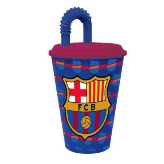 Barcelona Mintájú Szívószálas Műanyag Pohár