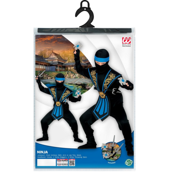 Fekete-Kék Ninja Jelmez 8-10 Évesre