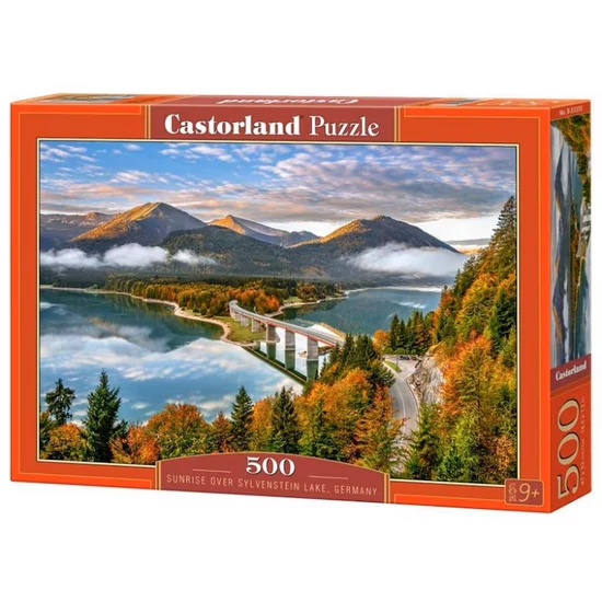 500db-os Puzzle Napfelkelte Sylvenstein tó felett, Németország